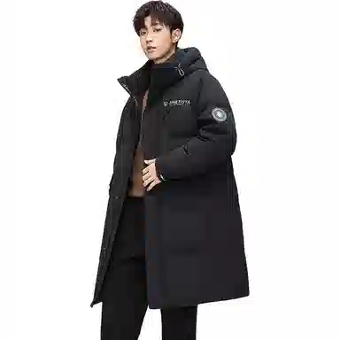 鸭鸭 中长款过膝时尚连帽加厚保暖羽绒服 男女同款