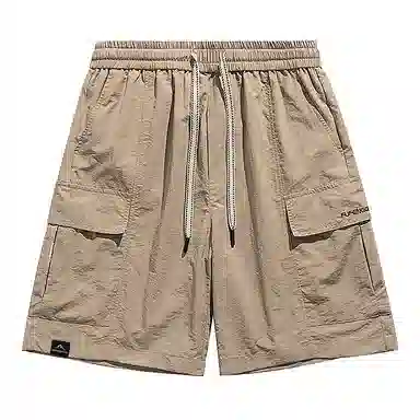 顶峰保罗 美式冰丝休闲百搭五分裤轻薄中裤潮牌痞帅松紧腰速干纯色宽松简约无性别主义直筒透气运动工装短裤 男女同款