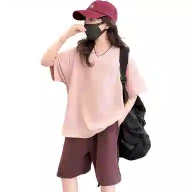 大童 蓝精灵 字母舒适柔软轻盈透气休闲运动套装 粉色