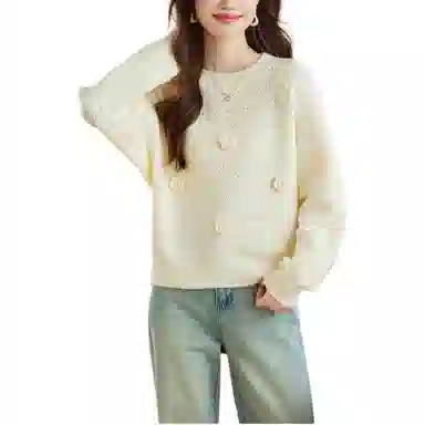 曲韩 圆领立体花朵百搭毛衣 女款