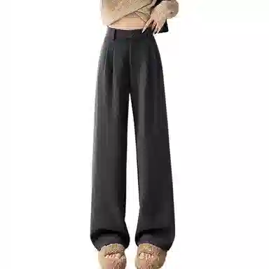 水中花 宽松阔腿裤纯色高腰窄版休闲裤 女款