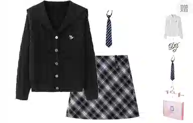 东鲸岁时记 学院风海军领复古绞花上衣毛衣外套学姐感松弛感宽松文艺风经典格纹半裙穿搭一整套裙装套装 秋冬季 女款 礼盒装 米白色