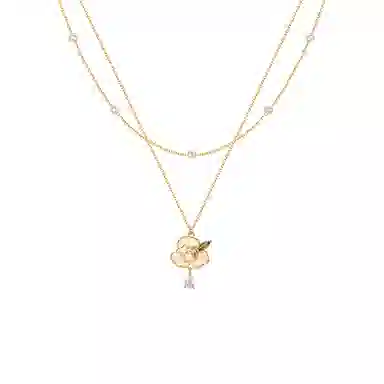 骊碧 香港轻奢珍珠山茶花双层叠戴 气质浪漫 实用高档 有意义 铜 项链 女款