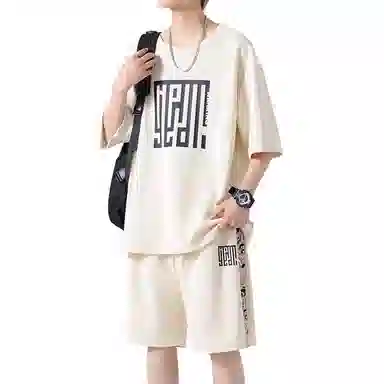 顶峰保罗 新中式印花短袖上衣宽松潮流时尚短裤休闲运动套装 男女同款