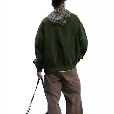 美式复古连帽加绒加厚休闲百搭卫衣夹克棉服 男女同款