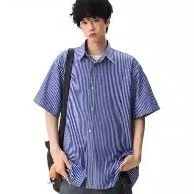 沐诚阳译 日系复古条纹慵懒百搭短袖衬衫 男款