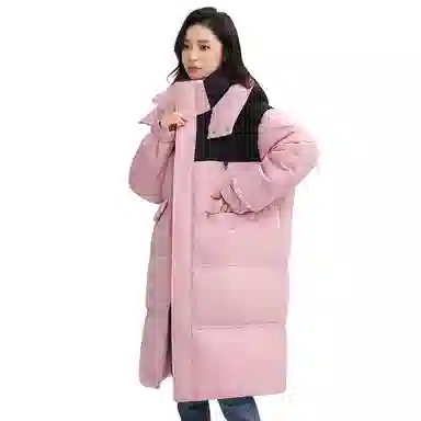 鸭鸭 纯色可脱卸帽拉链加厚保暖长款直筒长袖羽绒服 女款