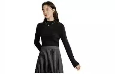 茵曼 纯色休闲半高领套头长袖毛衣 女款