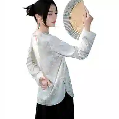 【dme】 纯色圆领提花设计感休闲长袖衬衫 女款 杏色