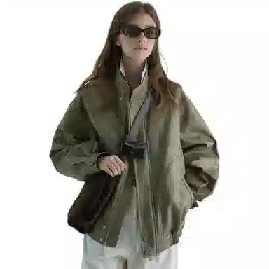 玉儿恋 美式复古宽松百搭立领夹克外套 女款