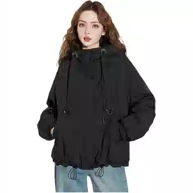 法文箱子 简约连帽拉链长袖棉服 女款