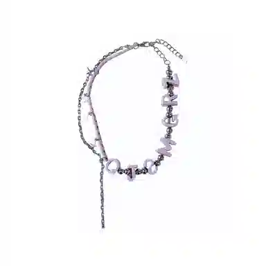 尚先生 多巴胺 千禧辣妹 搭配 字母 高级感 流苏锁骨链荧光粉色 皮革 项链 女款