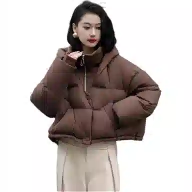 鸭鸭 纯色简约宽松连帽加厚羽绒服 女款