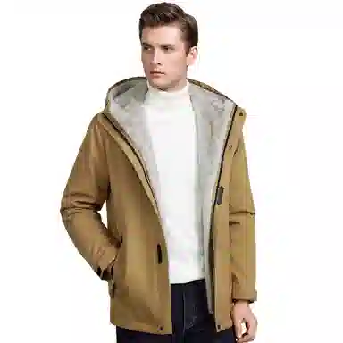 富铤 保暖连帽中长款派克服 男款