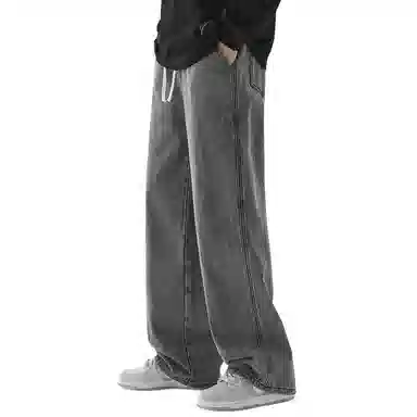 顶峰保罗 美式宽松百搭透气无性别主义弹力透气垂感休闲潮流阔腿拖地牛仔裤 男女同款