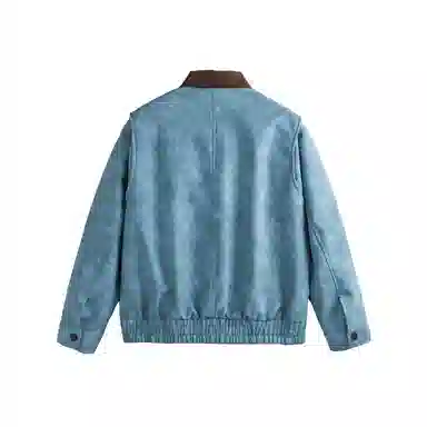 美式复古高街风宽松休闲撞色拼接夹克皮衣 男女同款