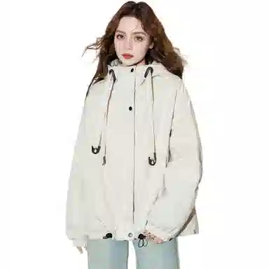 法文箱子 简约连帽拉链长袖棉服 女款