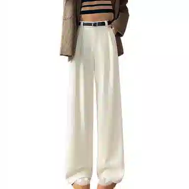 水中花 宽松阔腿裤纯色高腰窄版休闲裤 女款