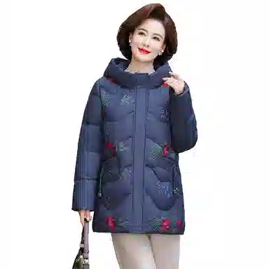 鸭鸭 冬季防寒经典连帽保暖时尚中老年妈妈装羽绒服 女款