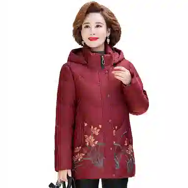 鸭鸭 冬季防寒经典连帽保暖时尚中老年妈妈装羽绒服 女款