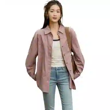 【dme】 休闲纯色翻领长袖衬衫 女款 灰粉