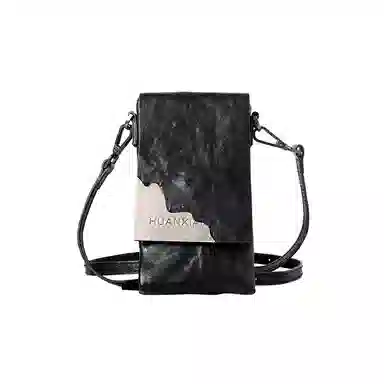 幻象者 原创设计 植鞣牛皮 手机包单肩斜挎包 男女同款情侣款 黑色