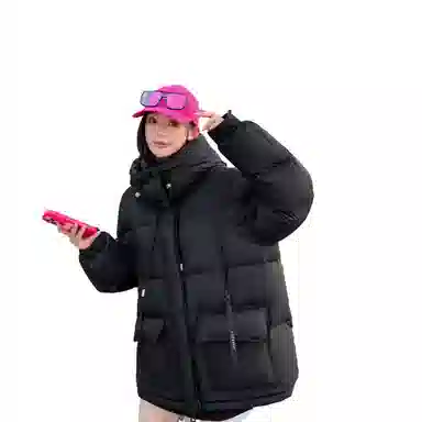 鸭鸭 撞色宽松休闲面包服羽绒服 女款