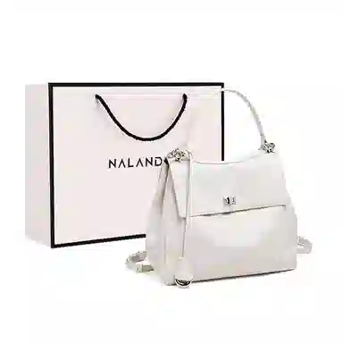 纳兰杜 高级感休闲通勤百搭简约慵懒松弛感 牛皮拼合成革 单肩手提包 中号 女款 绅士黑/米白色/大象灰