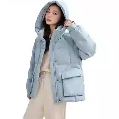 鸭鸭 连帽纯色短款加厚拉链羽绒服 女款