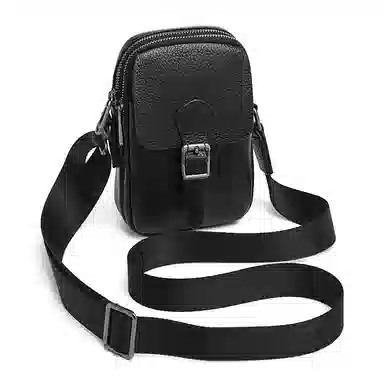 老人头 百搭日常通勤高级感轻便时尚 头层牛皮 斜挎包 男款 黑色