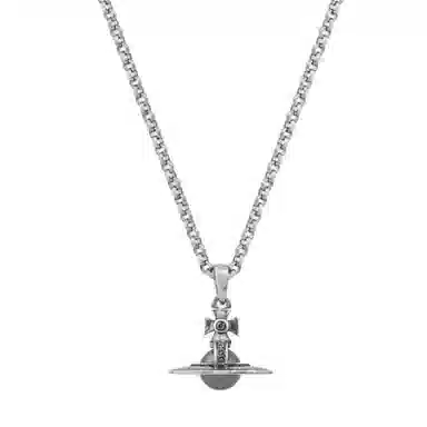 Vivienne Westwood Petite Saturn Pendant Necklace Silver/Night Grey