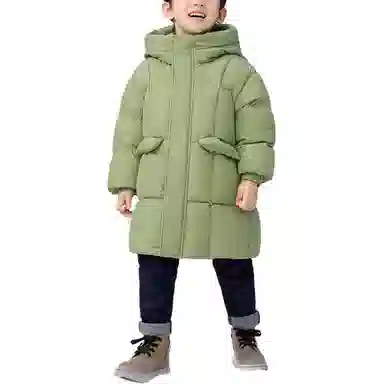 鸭鸭 防风保暖宽松中长款连帽加厚鸭绒羽绒服 中小童