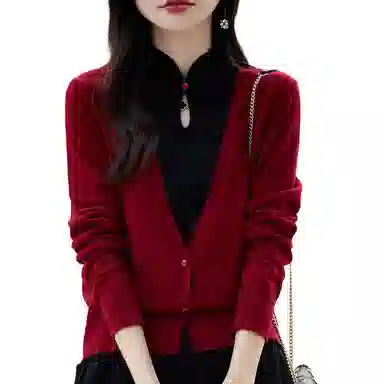 水中花 国风假两件开衫盘扣针织衫 女款