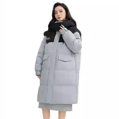 鸭鸭 纯色可脱卸帽拉链加厚保暖长款直筒长袖羽绒服 女款