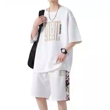 顶峰保罗 新中式印花短袖上衣宽松潮流时尚短裤休闲运动套装 男女同款