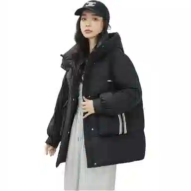 鸭鸭 纯色中长款韩版连帽面包服羽绒服 女款