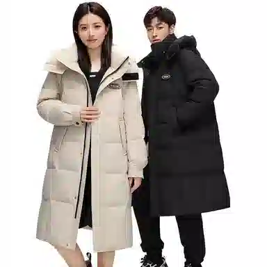 鸭鸭 拼色加厚长款休闲长袖羽绒服 男女同款