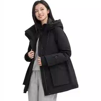 鸭鸭 无性别主义舒适简约短款立领连帽宽松保暖长袖羽绒服 男女同款