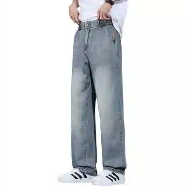 顶峰保罗 莱赛尔凉感透气水洗直筒长裤美式复古高街宽松小众百搭高级感薄款透气阔腿牛仔裤 男女同款