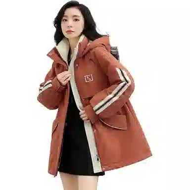 鸭鸭 纯色连帽通勤时尚收腰拉链长袖羽绒服 女款