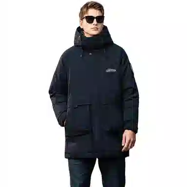 鸭鸭 户外工装系列 连帽时尚韩版加厚休闲运动中长款羽绒服 男女同款