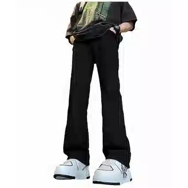 加菲猫家族 美式高街潮流复古水洗做旧宽松简约舒适透气系带松紧日常通勤时尚百搭直筒垂感中腰牛仔裤 男女同款