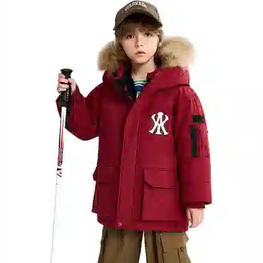 鸭鸭 玩雪系列 加厚防风保暖连帽短款鸭绒羽绒服 青少年