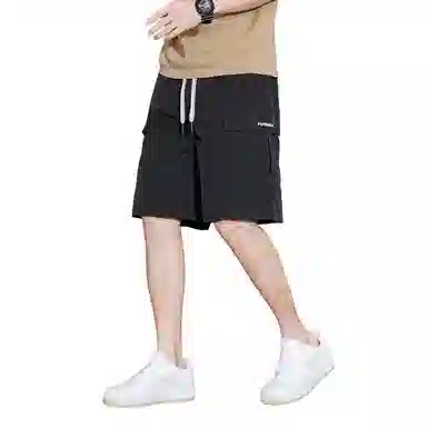 顶峰保罗 美式冰丝休闲百搭五分裤轻薄中裤潮牌痞帅松紧腰速干纯色宽松简约无性别主义直筒透气运动工装短裤 男女同款