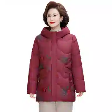 鸭鸭 冬季防寒经典连帽保暖时尚中老年妈妈装羽绒服 女款