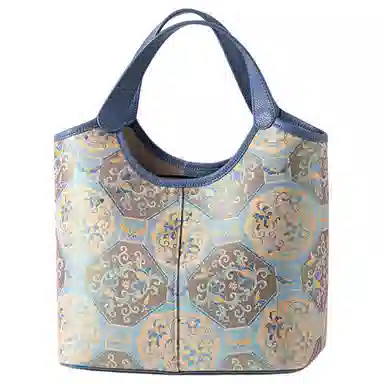 上海故事 新中式国风麒麟牡丹 牛皮 菜篮子手提包 大号 女款 多色