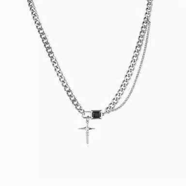 WarmEyes Cross Black Key Lock Necklace