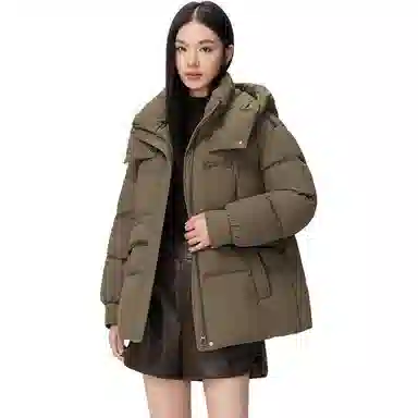 鸭鸭 简约拉链长袖连帽羽绒服 女款