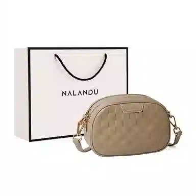 纳兰杜 女包休闲百搭通勤精致小众品牌包包 头层牛皮 小方包单肩斜挎包 小号 女款 米白拼杏/大象灰