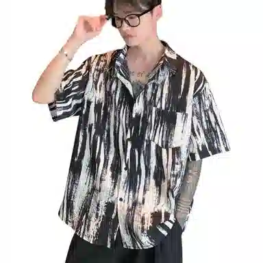沐诚阳译 小众复古泼墨设计感宽松痞帅高级短袖衬衫 男款